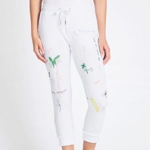 Zoe Karssen Scribble All Over Boyfriend Fit Ankle Crop Sweatpant Jogger White XS
